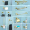 Bath Accessory Set Brushed Gold Wall Mounted Towel Holder Toilet Roll Paper Holder Robe Hook Soap Dispenser Toilet Brush Bathroom Hardware Set 231124