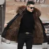 Pele masculina do falso homem parka inverno elegante jaqueta longa streetwear russo real casaco natural gola de guaxinim com capuz grosso quente 231124