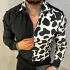 Camicie casual da uomo Moda leopardata stampata colore a contrasto Autunno Camicia a maniche lunghe da uomo Risvolto vintage monopetto da uomo Streetwear
