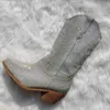 741 OnlyMaker Knee Women High Boots Rhinestone Glitter Bling Shiny Western Speined Block Obcowanie obcasów Cowgirl 231124 A