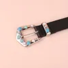 Belts Blue Gem Inlaid PU Leather Thin Belt For Women Black Versatile Skirt Jeans Men Accessories 3 100CM