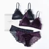 Bras Sets Sexy Velvet Underwear Set with Lace Wireless Triangle Bra with Removable Padded Mesh Lined Women Velvet Lingerie 230426