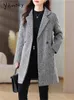 Women's Wool Blends Yitimoky Vintage Long Jacket For Women Fall Winter 2023 Korean Fashion Casual Coats Office Ladies Slim Sleeve 231124