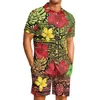 Herrspårspår Polynesiska tribal hawaiiansk totem tatuering hawaii tryck komfort män svett kostym svart skjorta strand shorts casual 2 -stycken