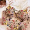 Beha's sets 6 borsten uitgestrekte geborduurde beha en panty set bloemen kanten kanten ondergoed ondergoed sexy vrouwelijke dunne katoenen beker push omhoog lingerie pak 230426