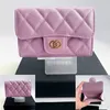 Diseñador de lujo rosa Monederos de cuero genuino Cartera Caviar Espejo Calidad para mujer para hombre Tarjetero con solapa Monedero de oro plateado Monedero Titular de la tarjeta con caja