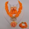 Necklace Earrings Set Orange Nigerian Coral Beads African Jewelry Bridal Costume