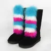 Stivali da donna alla moda Stivali invernali Stivali di pelliccia reali Scarpe pelose soffici Fodera piatta in peluche alta al ginocchio Stivali da neve caldi da donna sexy