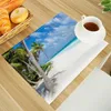 Table Mats Beach Landscape Coconut Trees Print Linen Dining Alphabet Kitchen Placemat 30X40cm Coasters Pads Bowl Cup Mat