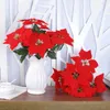 Kwiaty dekoracyjne sztuczne poinsettia kwiat realistyczne świąteczne gałęzie 5pcs faux kwiatowy wystrój zielonych liści do domu