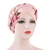 Berets Muslim Braid Head Wraps For Women Cotton Print Turban Scarf Sun Cap Islamic Femeal Soft