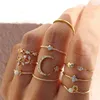 Wedding Rings Fashion Gold Color Snake Zircon Set For Women Boho Vintage Pearl Geometric Star Hollow Ring Trendy Party Jewelry Gifts
