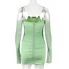 Party Dresses Cute Summer Bodycon Dress Spaghetti Strap Off The Shoulder Crepe Mesh Long Sleeve Women Lime Green White Mini