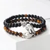 Strand Romantic 6/8mm 2st/Set Heart Shape Magnet Pendant Natural Tiger Eye Stone Bangles For Couples Fashion Jewelry