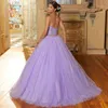 Lavendel Twee stukken Quinceanera jurken spaghetti riem kralen zoet 15 prom jurk blootgestelde uitmakende baljurk tienermeisjes verjaardagsfeestje jurk