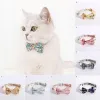 Cat Collars Leads Daisy Sunflower Print Fabric Cotton Dog Collar Pet Bow Tie Lovely Neck Strap Blue Pink Bowknot Cute For Small Middle