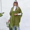 Dames Truien Gebreide Pullover Trui Top Vleermuis Mouw Capuchon V-hals Warme Tops Kwasten Zoom Poncho Koreaanse Mode Vrouw Kleding