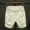 Shorts masculinos verão brancos pretos cáqui cáqui rasgou jeans retos soltos moda curta hip hop bermuda buracos casuais jeans shorts 230426