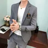 Men's Suits White Elegant British Style Mens Slim Fit With Pants Pink 2 Piece Grey Clothing 2024 Embroidered Prom Wedding Party Wear