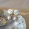 Stud Ashiqi Natural Freshwater Pearl Shell Flower oorbellen 925 Sterling zilveren handgemaakte sieraden voor vrouwen cadeau 230425