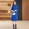 Winter Elegant Print Purple Knitted Dress Women Designer Long Sleeve O-Neck Slim Soft Warm Vacation Runway Sweaters Dresses 2023 Spring Autumn Casual Midi Frocks