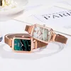 Wristwatches Fashion Ladies Watch Alloy Mesh Belt Small Green Korean Square Head Quartz Watches Female For Women