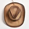 Bérets tissage chapeau de paille Western Cowboy printemps été Vintage Panama soleil chapeaux élégant Cowgirl Jazz casquette Sombrero Hombre