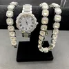 Montres-bracelets 3 pièces glacés montres pour femmes montre en or lourdes grandes chaînes Bracelet collier ras du cou Bling bijoux Quartz Reloj