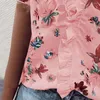 Women's Blouses Women Blouse Top V Neck Shirring Ruffle Edge Short Sleeves Flower Print Loose Pullover Soft Lady Dating Party Shirt