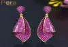 Pera Luxe Kwaliteit Rose Rood CZ Zirkoon Elegante Conch Vorm Dubai Gouden Oorbellen Voor Vrouwen Bruiloft 925 Sieraden E545 Dangl2554394