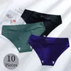 Damenhöschen Giczi 10PCSSet Nahtlose Damenhöschen Volltonfarbe Seidensatin Unterwäsche Atmungsaktiv Bequeme Slips Sexy Dessous Cozy Panty 230425