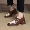 Dress Shoes 2023 Spring/Autumn Women Pumps Square Toe Lace-Up Chunky Heel Casual