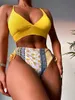 Yüzme Giyim Çiçek Baskı Bikini 2023 Kadın Mayo Yüksek Bel Mayo Seksi Bikinis Seti 2 Parça Kadın Yemeği İçin Yüzme Sahili Plaj AA230425