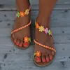 Sandały Summer Woman Buty Gladiator Women Flat Fashion z kwiatami Boho Beach Ladies Plus Size 44