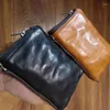 Wallets Men's Wallet Short Style Purse Real Cowhide Head Layer Leather Retro Women's Zipper Money Clip Multi-card Bag