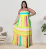 Kleider Somoia Plus Size Women Clothing 2022 Sommer Bohemian Kleid Plaid offener Rücken Reißverschluss Freizeitpartykleider Großhandel Dropshipping