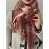 Lenços Rosa Xadrez Cashmere Tassel Scarf Mulheres Outono e Inverno Calor Espessado Pescoço 69 176cm