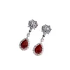 Brincos de garanhão Luxo 925 Sterling Silver Red Corundum 7 10mm Drop rubi para mulheres Laboratório Full Diamond Party Wedding Fine Fine Jewelry