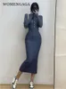 Casual Dresses Neck Sweet Polo Button Maxi Long Sweater Dress Slim Body Loose Sleeve Fishtail Robe Women Korean RF10