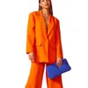 Zomer oranje losse damesbroekpakken Set super lange blazer wijd been op maat gemaakte modekantoor dame feest prom jurk