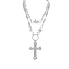 Ketten F19D Dainty Punk Layering Halskette Chunky Thorn Clavicle Chain Pearl-Cross Anhänger Choker Statement Festival Schmuck