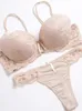 Bras conjuntos de alta qualidade profunda v sexy push up floral bordado rendas mulheres roupa interior conjunto sutiã e calcinha 34 36 38 40 42 bcd 230426