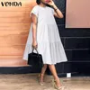 Pants Summer Dress Plus Size Women Vonda 2023 Bohemian Sundress Casual Crew Neck Loose Cotton Ruffled Dresses Holiday Party Vestidos