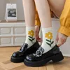 女性靴下韓国ファッションサマーチューリップストライプ通気性白い3D小さな花靴下カワイイハラジュク品質ルーズロングキュート
