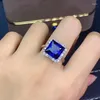 Cluster Rings Attractive Blue Sapphire Gemstone Ring Real 925 Silver Jewelry For Women Square Natural Gem Girl Birthday Gift Love Date