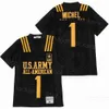 Liceum amerykańskie amerykańskie koszulki piłkarskie wojsko 1 Michel Moive oddychający college All Szyty retro czarny czysty pultover University Hiphop Sale