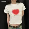 女性のTシャツKarrram Y2K美学クロップトップグランジダイヤモンドショートスリーブTシャツSlim E-Girl 2000s Clotes Korean Fashion Streetwear Harajuku 230426