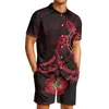 Survêtements pour hommes Tribal polynésien Totem hawaïen Tatouage Hawaï Imprime Plage Violet Short à manches courtes Costumes Confort Tissus en polyester
