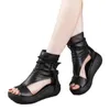 Sandals 2023 Fashion Ladies Hollow-Out Gladiator Women Flat Shoes Open Toe PU Leather Summer Platform Zipper Cool Boots