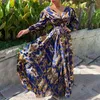 Ethnic Clothing Wepbel Pleated Muslim Dress Summer Middle East Blue Printed Islamic Robe Abaya Large Swing Long For Women